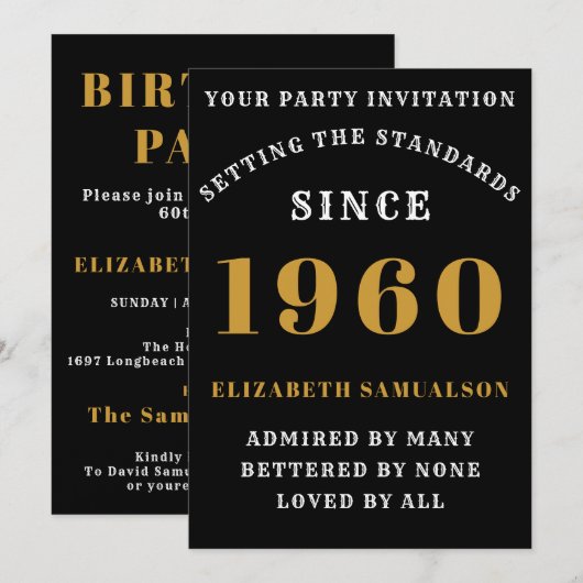 Invitation Anniversaire personnalisé 1960 Ajouter votre nom N (Devant / Derrière)