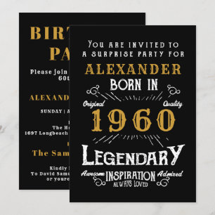 Invitation Anniversaire personnalisé 1960 Black Gold Retro Ch