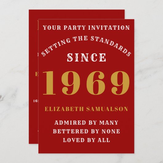 Invitation Anniversaire personnalisé 1969 Créez votre propre  (Devant / Derrière)