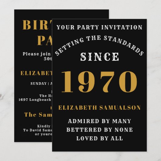 Invitation Anniversaire Personnalisé 1970 Ajoutez Votre Nom N (Devant / Derrière)