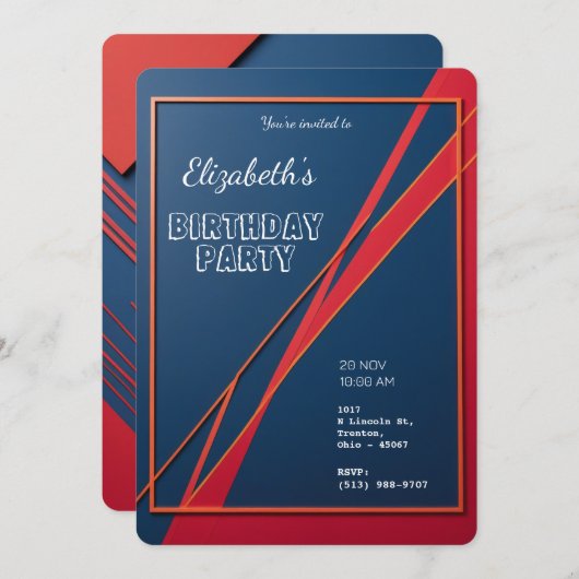Invitation Anniversaire personnalisé Abstrait géométrique aud (Devant / Derrière)
