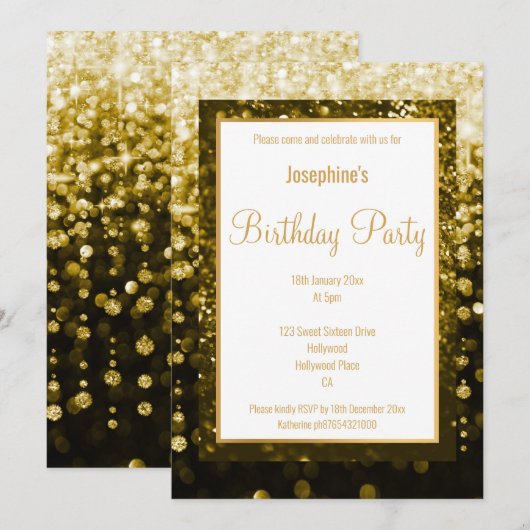 INVITATION ANNIVERSAIRE PERSONNALISÉ DE DIAMANTS NOIRS ET D'O (Devant / Derrière)