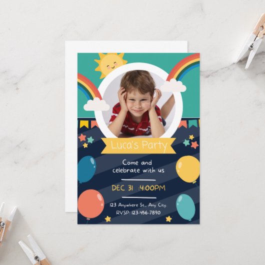 Invitation Anniversaire personnalisé pour enfants (Devant/Arrière en situation)