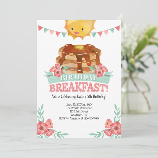 Invitation Anniversaire Petit-Déjeuner Filles Pancake (Debout devant)