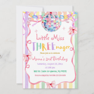 Invitation Anniversaire Petite Miss Trois Ans Coloré Pastel