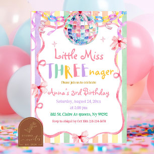 Invitation Anniversaire Petite Miss Trois Ans Coloré Pastel