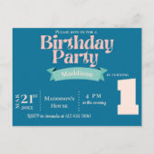 Invitation anniversaire photo arc-en-ciel bleu ros (Dos)