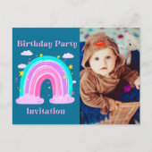 Invitation anniversaire photo arc-en-ciel bleu ros (Devant)