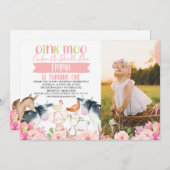 Invitation anniversaire photo ferme florale rose (Devant / Derrière)