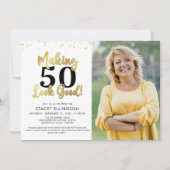 Invitation Anniversaire Photo Making AGE Look Good Black Gold (Devant)
