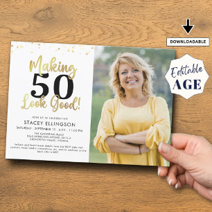 Invitation Anniversaire Photo Making AGE Look Good Black Gold