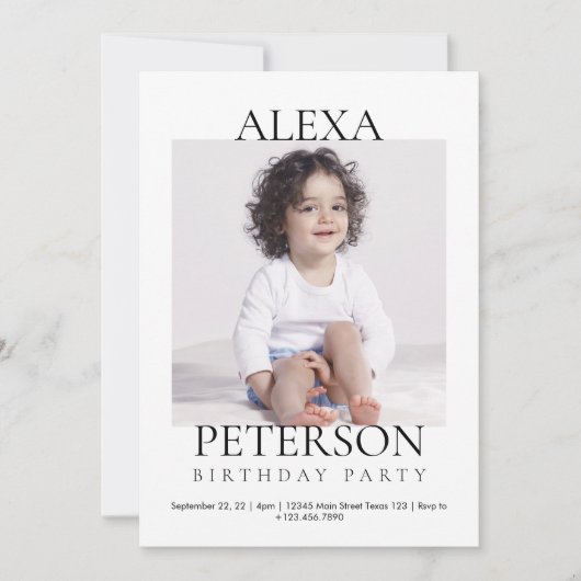 Invitation Anniversaire photo minimaliste (Devant)