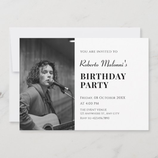 Invitation Anniversaire photo minimaliste moderne (Devant)