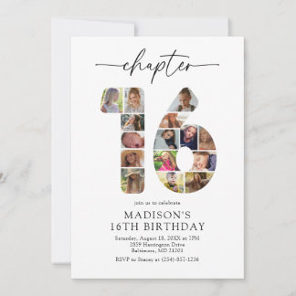 Invitation anniversaire photo pour les 16 ans Chap