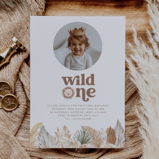 Invitation anniversaire photo ronde Wild One