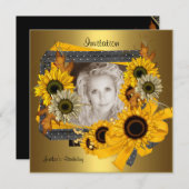 Invitation Anniversaire Photo Sunflower Gold Frame (Devant / Derrière)