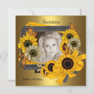 Invitation Anniversaire Photo Sunflower Gold Frame