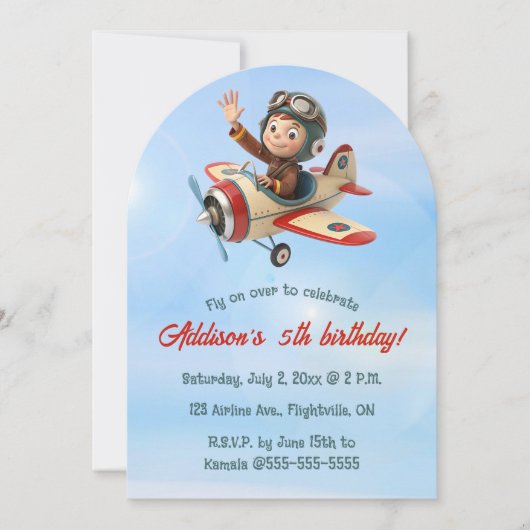 Invitation Anniversaire Pilote et Avion Modifiable (Devant)