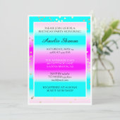 Invitation Anniversaire Pink Blue Gold Confetti Photo (Debout devant)