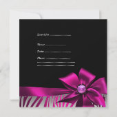 Invitation Anniversaire Pink Bow Black Pink Zebra Silver (Dos)