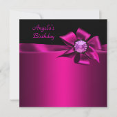 Invitation Anniversaire Pink Bow noir rose (Devant)