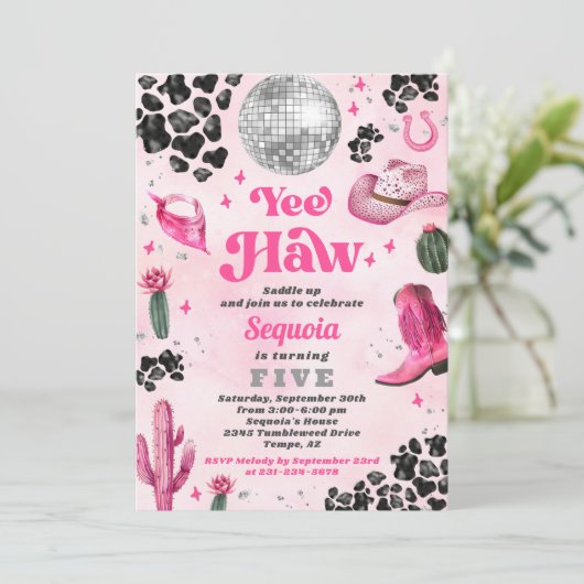 Invitation Anniversaire Pink Disco (Debout devant)