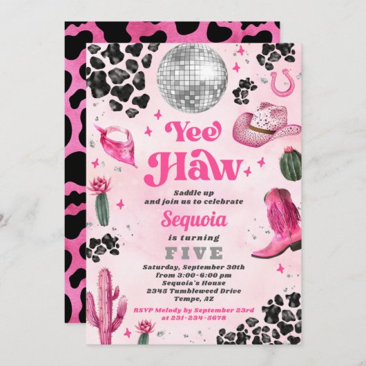 Invitation Anniversaire Pink Disco (Devant / Derrière)