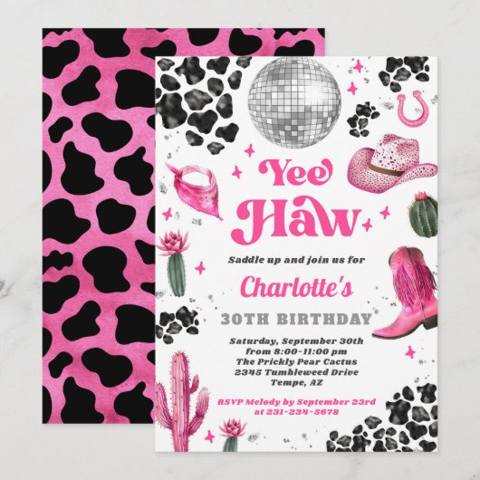 Invitation Anniversaire Pink Disco (Devant / Derrière)