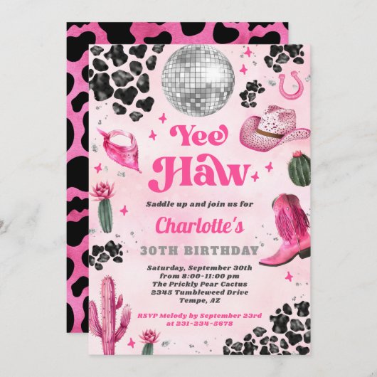 Invitation Anniversaire Pink Disco (Devant / Derrière)