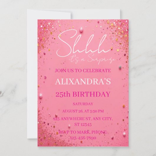 Invitation Anniversaire Pink Gold Surprise, modifi (Devant)