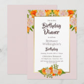 Invitation Anniversaire Pink Orange Gold Fête Florale (Devant / Derrière)