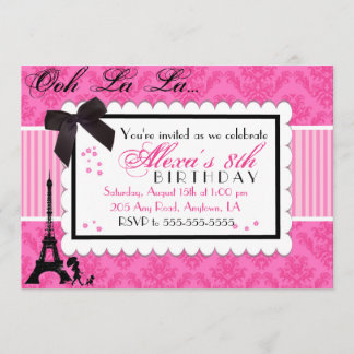 Invitation anniversaire Pink Paris Damask