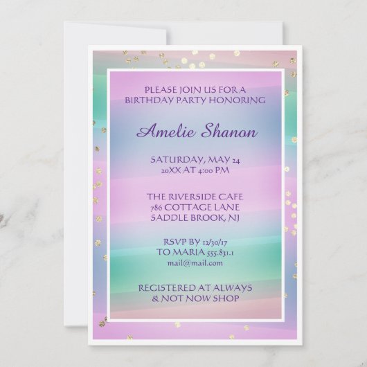 Invitation Anniversaire Pink Pastel Confetti Photo (Devant)