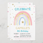 Invitation Anniversaire Pink Pastel Gold Rainbow (Devant / Derrière)