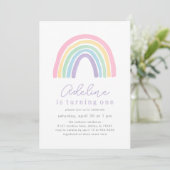 Invitation Anniversaire Pink Pastel Rainbow (Debout devant)