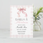 Invitation Anniversaire Pink Plaid Bow (Debout devant)