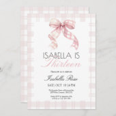 Invitation Anniversaire Pink Plaid Bow (Devant / Derrière)