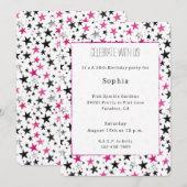 Invitation Anniversaire Pink Silver Black Stars (Devant / Derrière)