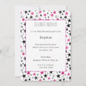 Invitation Anniversaire Pink Silver Black Stars (Devant)