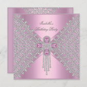 Invitation Anniversaire Pink Silver White Diamond (Devant / Derrière)