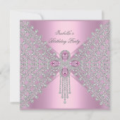 Invitation Anniversaire Pink Silver White Diamond (Devant)