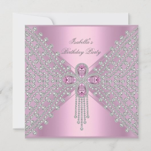 Invitation Anniversaire Pink Silver White Diamond (Devant)