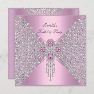 Invitation Anniversaire Pink Silver White Diamond