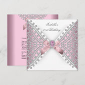 Invitation Anniversaire Pink Silver White Diamond (Devant / Derrière)