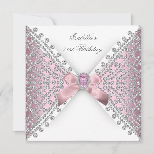 Invitation Anniversaire Pink Silver White Diamond (Devant)