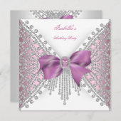 Invitation Anniversaire Pink Silver White Diamond Bow 2 (Devant / Derrière)