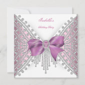 Invitation Anniversaire Pink Silver White Diamond Bow 2 (Devant)