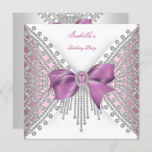 Invitation Anniversaire Pink Silver White Diamond Bow 2