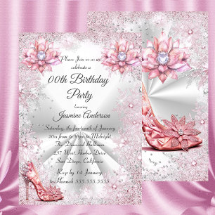 Invitation Anniversaire Pink Silver Winter Wonderland chaussu