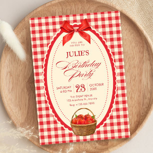 Invitation Anniversaire pique-nique rétro rouge gingham